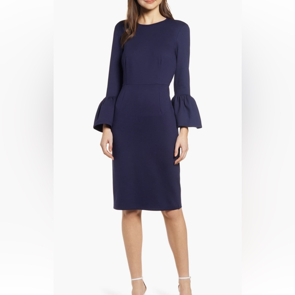 Rachel Parcell Navy Blue Bell Sleeve Midi Dress Womens Size S